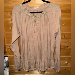 Easel Women's Long-Sleeve Ruffle Hem Top - Blush Pink